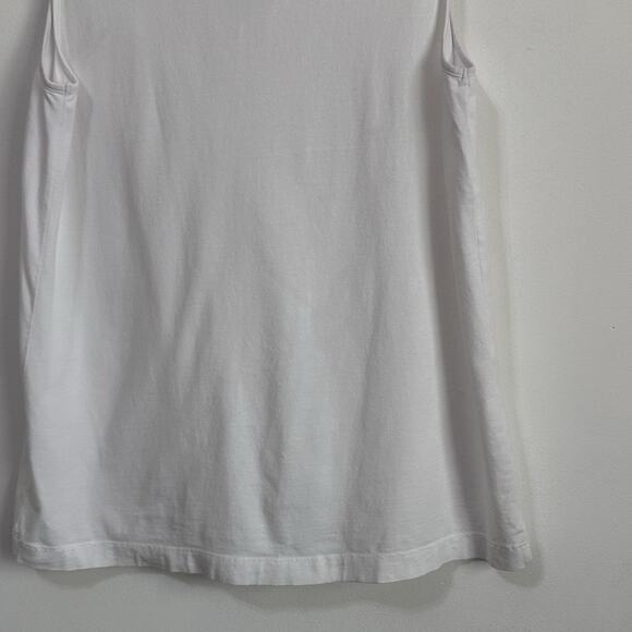 Theory Top Shirt L White Ruffle V Neck Sleeveless Stretch Summer Trendy Tee - Picture 9 of 10